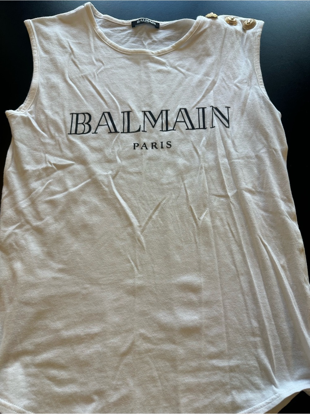 Balmain White Cotton Tank Top with Black Size Tag